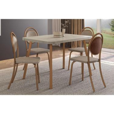 Imagem de Sala de Jantar Completa Stellar 1598 Aço c/ Tampo Madeirado 120x80cm e 4 Cadeiras 1738 Rose/Petra - Rose/Areia - Caramelo - Carraro