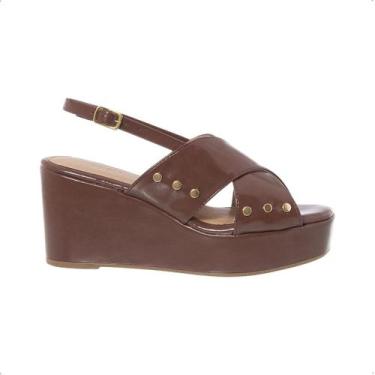 Imagem de Sandália Feminina Anabela Plataforma Salto Alto Tachas Em X Confortáve