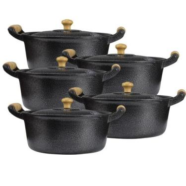 Imagem de Jogo 5 Panela Alumínio Fundido Craqueada Caçarola Preto 14 ao 22 cm - 