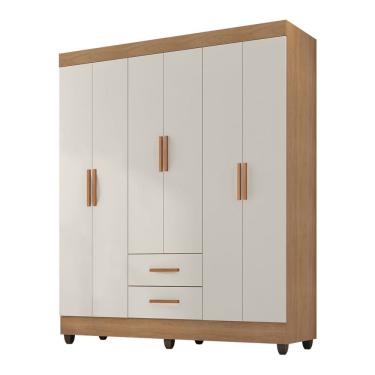 Imagem de Roupeiro 6 Portas Lite 30466 com 2 Gavetas - Nature/Off White Móveis Leão