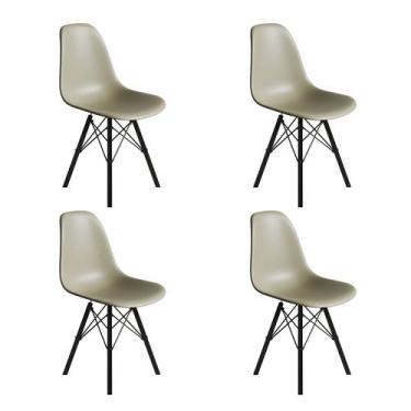 Imagem de Conjunto 4 Cadeiras Eames Estilo Moderno em Ferro Preto com Assento Fe