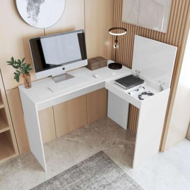 Imagem de Mesa Escritório Em L Com Porta Oculta Escrivaninha De Canto Para Compu