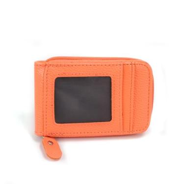 Imagem de Carteira feminina para cartão de crédito, estojo portátil para cartão de órgão com compartimento para identidade e estojo para cartão com zíper, Laranja-vermelho, organza laranja-vermelha