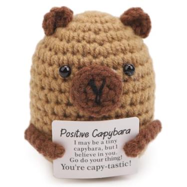 Imagem de Solarfun Handmade Crochet Positive Capybara Decor - Amigurumi Yarn Art with“Capy-Tastic” Encouragement Card, Cute Motivational Gift for Coworkers & Teachers, Home Office Desk Decor