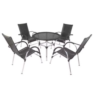 Imagem de Kit 4 Cadeiras Vênus Alumínio E Mesa Emily Trama Original Preto