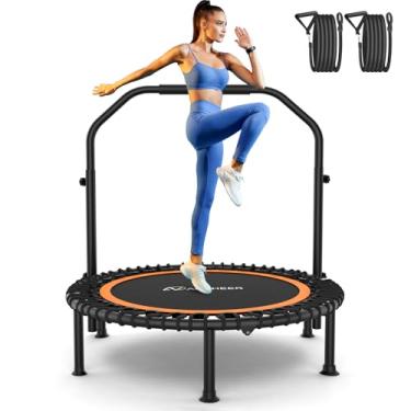 Imagem de ANCHEER Mini Trampolim Dobrável De 40/48", Carga Máxima De 550 Libras, Trampolim Rebounder Para Adultos Com Barra De Espuma Ajustável E Cordas De Resistência, Cordas Elásticas Aprimoradas, Trampolim