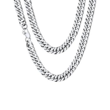 Imagem de Colar ChainsHouse 5 mm-13,5 mm Miami Link Aço inoxidável/Correntes cubanas banhadas a ouro 18 K para homens e mulheres, 45,7 a 76,2 cm, caixa de presente Prata