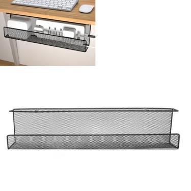 Imagem de Asixxsix Bandeja de Gerenciamento de Cabos Sob a Mesa, Malha de Metal Sem Broca Sob o Organizador de Mesa, Faixa de Energia Sob a Mesa Prateleira de Cesta de Armazenamento para (L)