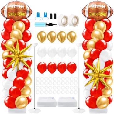 Imagem de Kasyat 2 Sets Football Balloon Column Stand Kit with 4d Football, Exploding Star, 100 Latex Red White and Gold Balloons Arch Garland Kit for Rugby Party Baby Shower Birthday Sport Theme Decorations
