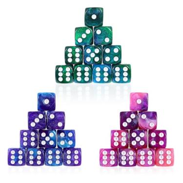 Imagem de YBEATY 30 PCS Dice Set Acrylic Polyhedral Dice 16mm Colored Game Dices Six Sided 3 Color Pink Blue Purple Dices for Table Games Board Games Math Learning Classroom Playing Rolling Parties