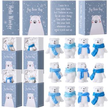 Imagem de HyDren 12 conjuntos de mini ursos de resina, presentes de agradecimento de Natal, mini estatuetas polares com recipiente, enfeite de paisagem de Natal, presentes de agradecimento para funcionários,