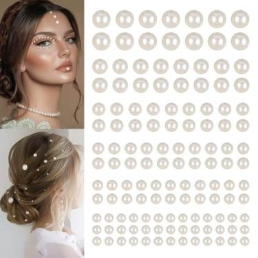 Imagem de 220 adesivos de pérolas mistas de 3 mm/4 mm/5 mm/6 mm para cabelo, adesivos de pérolas faciais autoadesivos para cabelo, maquiagem facial, unhas artesanais (branco)