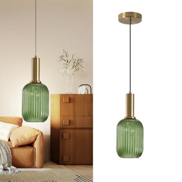 Imagem de Luminárias de teto operadas por bateria, lustre moderno recarregável sem fio de vidro com controle remoto CR2025, luz pendente regulável de 9 cores para sala de jantar, cozinha, quarto, sala de estar