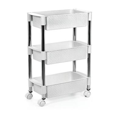 Imagem de Fruteira Retangular Tripla Em Rattan Branca