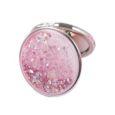 Imagem de 1 pacote de espelho compacto, espelho portátil de maquiagem de viagem, lupa dupla face dobrável de mão 1x/2x, ótimo presente para mulheres e meninas (rosa)