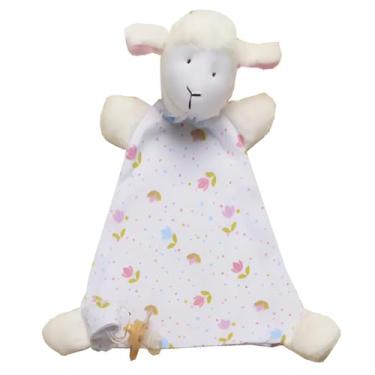 Imagem de Naninha para Bebê com Prendedor de Chupeta Bichinhos Estampada Algodão (50% Algodão, Ovelha flores)