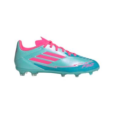 Imagem de adidas Tênis infantil unissex F50 League Messi Firm Multi Ground, Flash Aqua/rosa lúcido/ciano lúcido, 13.5 Little Kid
