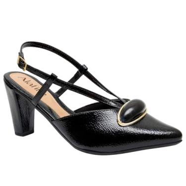 Imagem de Sapato Scarpin Verniz Bico Fino Salto Alto Bloco ABS (Verniz Preto, BR, Adulto, Numérico, 37)