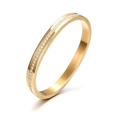 Imagem de WISTIC Pulseira feminina banhada a ouro 14K Ciunofor, circunferência interna de 18,3 cm, punho de aço inoxidável com incrustação de zircônia cúbica, joia empilhável sem manchas