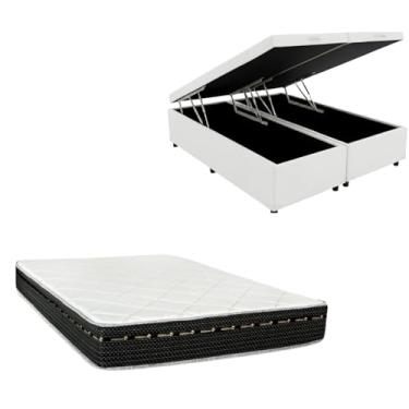 Imagem de Cama Box Baú Bipartida Blindada + Colchão Eagle Molas Bonnel 22cm | Kit Completo com Cabeceira Botonê Opcional | Diversas Cores (2, CORINO BRANCO, SEM CABECEIRA)