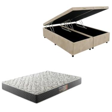 Imagem de Cama Box Baú Bipartida Blindada com Colchão de Espuma D33 20cm (SUEDE BEGE, Casal Bipartido)