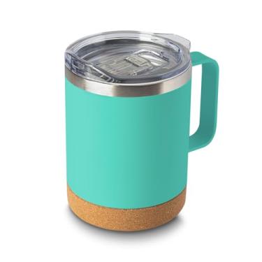 Imagem de Caneca Térmica Premium 350ml em Aço Inox com Tampa de Vedação em Silicone e Base de Cortiça — Parede Dupla Isolada a Vácuo, Design Moderno e Durável (Azul)