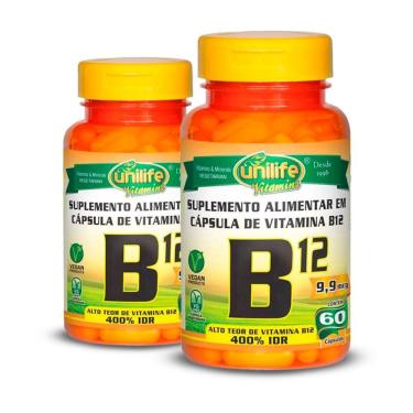 Imagem de Kit 2 Vitamina B12 Cianocobalamina Unilife 60 Cápsulas