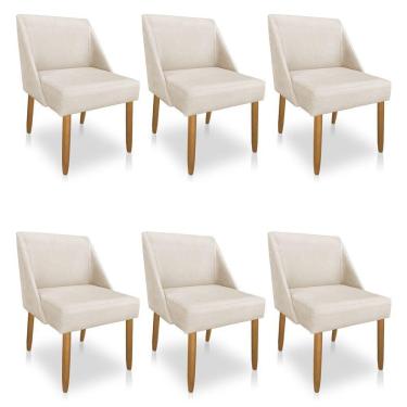 Imagem de Kit 06 Cadeiras Poltrona Juliana Suede Pés Palito Castanho Bege