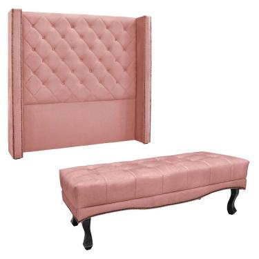 Imagem de Kit Cabeceira E Calçadeira Casal 1,40M Rosa