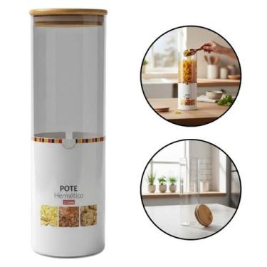 Imagem de Pote Vidro Tampa Bambu Hermético 2 Litros Cozinha Alimentos Transparen