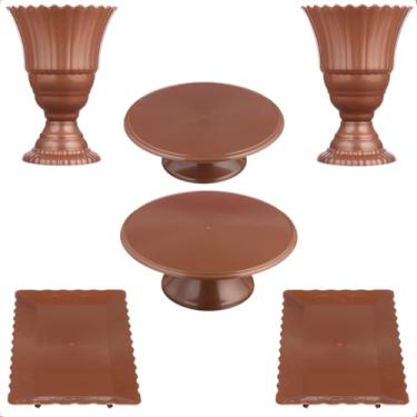 Imagem de Kit Festa Peças - Conjunto de Vaso, Boleira e Bandeja para Decoração de Festa e Mesa de Doces para Aniversário, Casamento e Chá de Bebê(ROSÊ GOLD)