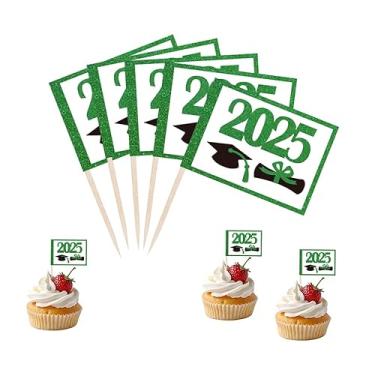 Imagem de JBSJBS Boné verde 2025 formatura cupcake topper bandeiras bandeira mini pequeno 2025 graduação palito palito bandeiras diploma graduação bolo decoração tema festa (100 peças)