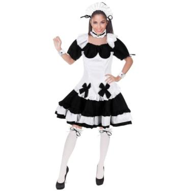 Imagem de Fantasia feminina cosplay empregada anime, com meias, vestido francês, avental, para cosplay, anime, Halloween, Lolita