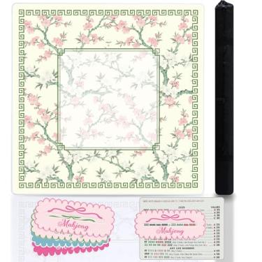 Imagem de Cherry Blossom Mahjong Mat and 4Pcs Acrylic Mahjong Line Finder Set，31.5x31.5 Inch Non-Slip Noise Reduction Gaming Mat with Carry Bag,Cute Mahjong Line Finder for Beginners,Party, Poker Board Games