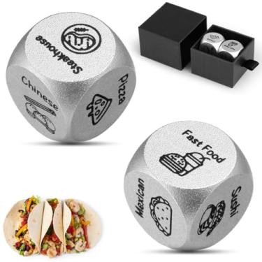 Imagem de LUMINFLY Para ele, 2 peças de dados de decisão alimentar com caixa de aço, presentes para namorada e namorado para casamento, aniversário, dia dos namorados, presente para casal, decisor de comida