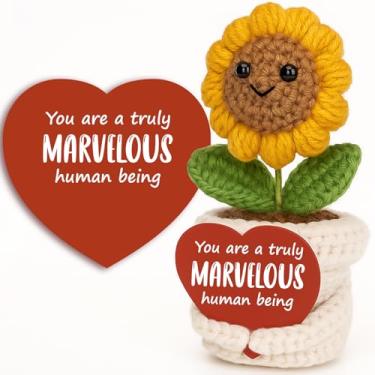 Imagem de Ovrrcame Crochet Sunflower Plush with Marvelous Message Card – Handmade Positive Inspirational Gift for Women, Mom, Friend, Teacher, Coworker – Birthday, Christmas, Mother’s Day, Desk Decor