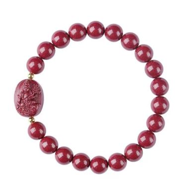 Imagem de Pulseira de miçangas de cinábrio com escultura de Buda Guardião de 10 mm