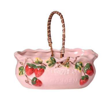 Imagem de Design de cesta de morango em cerâmica para vasos de flores rosa 14,5 x 9,3 x 7,5 cm