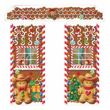 Imagem de AVXINSOK 3 peças de letreiro de varanda de Natal decoração de porta de casa de pão de gengibre de Natal capas de porta de homem pano de fundo para decoração de fotos de festa de inverno de Natal