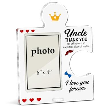 Imagem de Porta-retrato Uncle Gifts, Best Uncle Gifts Great Birthday Gift from Niece Nephew Pathers Day Thanksgiving Christmas Gift Ideas Acrylic Puzzle Piece Desk Frames, Vertical 15 x 10 cm