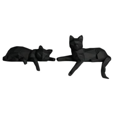 Imagem de Ioensy Conjunto de 2 Estátuas de Gato para Decoração de Mesa, Escultura em Resina, Estátua de Animal para Casa, Escritório e Prateleira, Preto