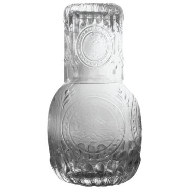 Imagem de Conjunto de 2 peças de vidro de água e jarra de cabeceira, design em relevo floral elegante, vidro de longa duração, refrigerante e limão, empilhável para copo de mesa, mesa de cabeceira, hidratação