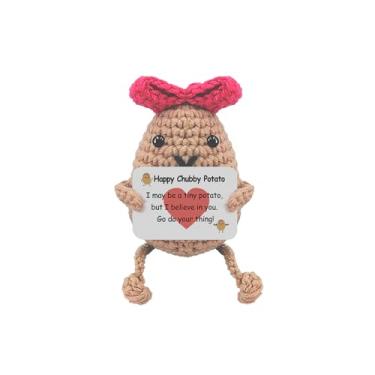 Imagem de Adorável batata cravejada à mão – Acompanhante de apoio emocional positivo de 7,5 cm com cartão motivacional, decoração de mesa divertida para escritório/casa, presente para amigos/colegas