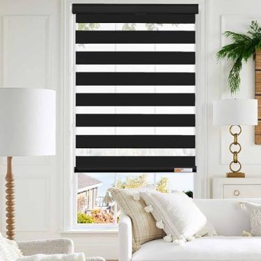 Imagem de GHV Persianas Zebra com fio para janelas blackout de camada dupla para controle de luz de janelas internas para escritório doméstico diurno e noturno (preto, 86 cm (L) x 162 cm (A))