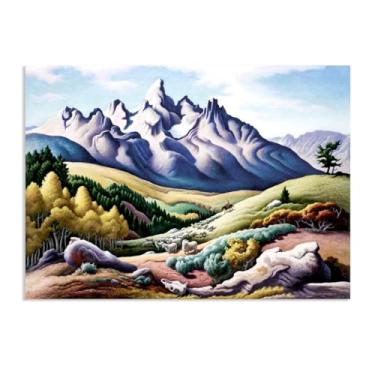 Imagem de Zeichn8u Thomas Hart Benton Impressão em tela The Sheepherder Famous Paintings Wall Art Thomas Hart Benton Poster Decoração de casa para quarto, sala de estar, escritório, 100 x 70 cm (33 x 28 pol