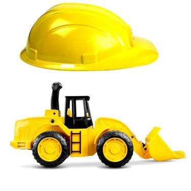 Imagem de Trator de Brinquedo Carrinho Realista e Capacete Construtor - ROMA, Tr