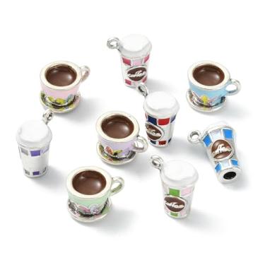 Imagem de UR URLIFEHALL 9 peças, 9 estilos, pingentes esmaltados de xícara de café, mini caneca de café, pingentes, pingentes para fazer você mesmo, colar, pulseira, brincos, joias