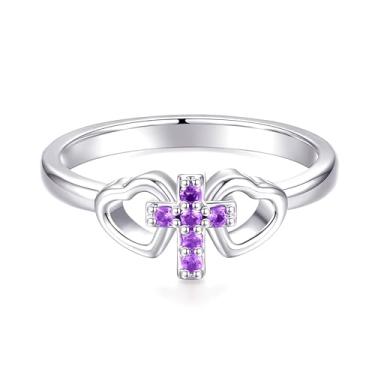 Imagem de DVAVA Anéis de coração de zircônia cúbica minúscula religiosa tamanho 1-5 anel com cruz para batismo, batizado, dedicação, presente de primeira comunhão para afilhada, Cobre, Zircônia cúbica