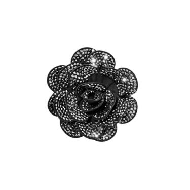 Imagem de Broche de flor rosa de strass vermelho preto para mulheres broche de flores de camélia de cristal broche de lapela vestido saia gravata cachecol chapéu alfinetes acessórios festa de casamento presente