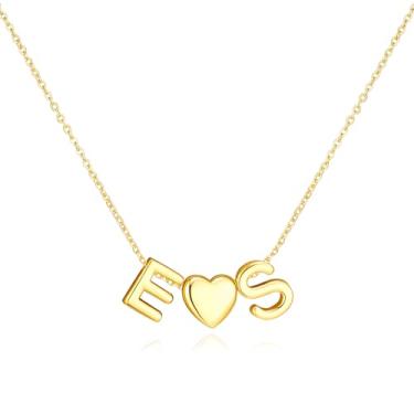 Imagem de adoyi Colares com inicial para mulheres, banhado a ouro 14 quilates, com letras de bolhas, colar delicado coração A-Z, colar com pingente de inicial, presentes de aniversário para mulheres, joias, 14